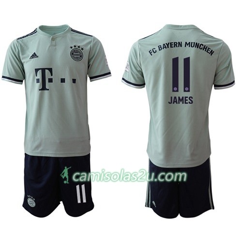 Camisolas de Futebol FC Bayern München James 11 Criança Equipamento Alternativa 2018/19 Manga Curta Camisolas de Futebol FC Bayern München James 11 Criança Equipamento Alternativa 2018/19 Manga Curta